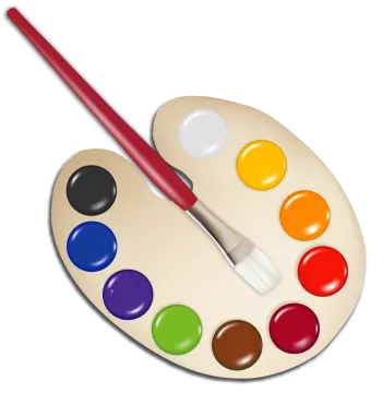 a palette with paint and brush