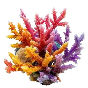 a vase filled with colorful corals