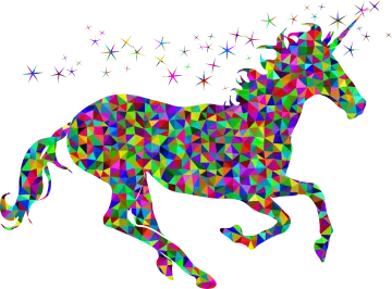 a colorful unicorn silhouetted against a white background