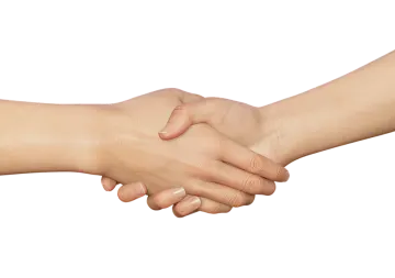 two people shaking hands on a white background