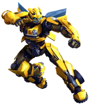 a yellow and black robot with blue eyes