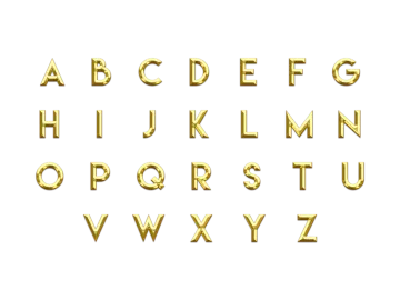 a gold foil alphabet with the letters and numbers