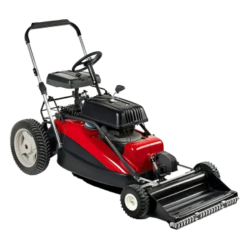 a red lawn mower on a white background
