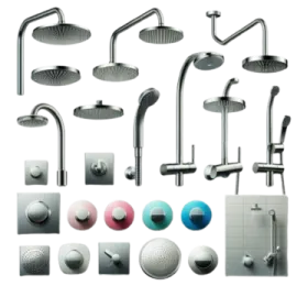 a variety of shower fixtures and accessories