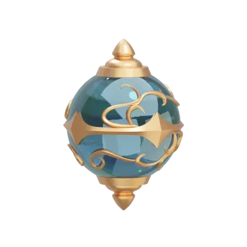 a blue glass ball with gold accents