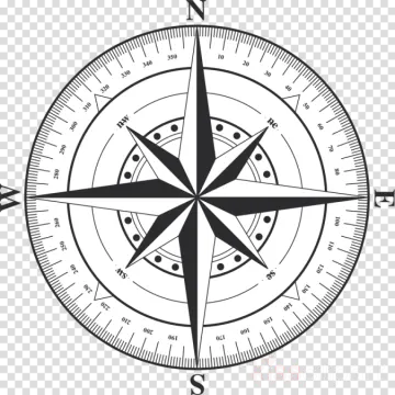 a black and white compass on a transparent background