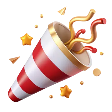 a red and white striped paper cup with gold coning
