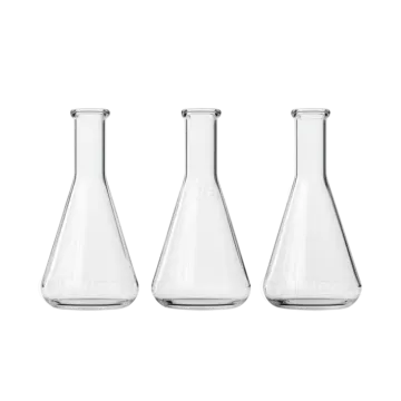 a set of three glass beaks on a white background