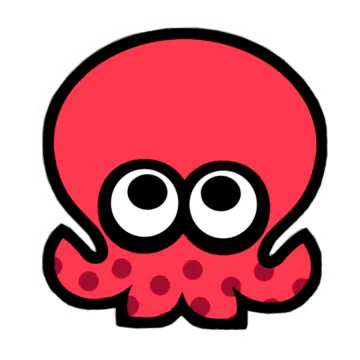 a red and black octopus with big eyes