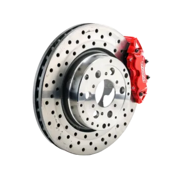 a red brake disc on a white background