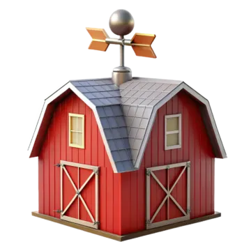a red barn with a windmill on top