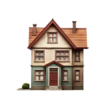 a small house with a red roof and windows