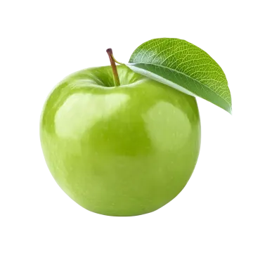 a green apple with a leaf on top