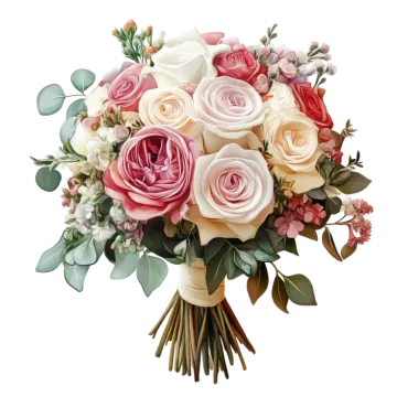 a bouquet of pink and white roses