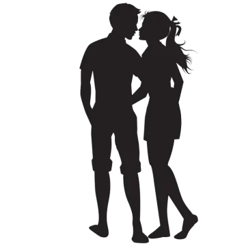 a silhouette of a man and woman kissing