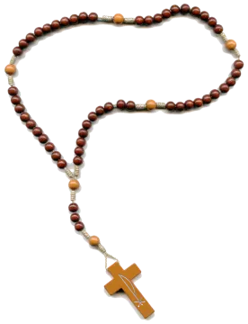 a wooden rosary with a cross on it