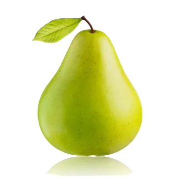 a green pear with a leaf on top