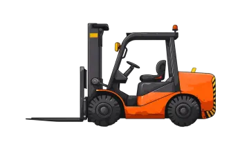 an orange fork truck with a black and yellow stripe
