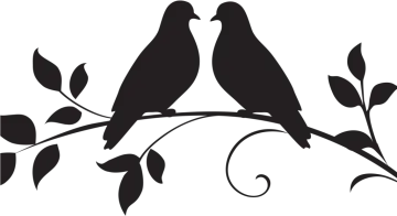 two birds sitting on a branch with leaves