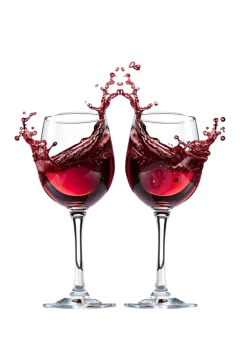 two glasses with red wine splashing out of them
