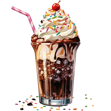 a glass filled with ice and chocolate