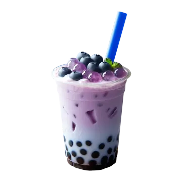 a blueberry drink in a plastic cup with a straw