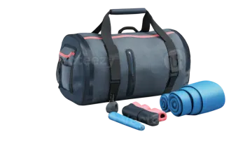 a gym bag with a water bottle and a pair of yoga mats