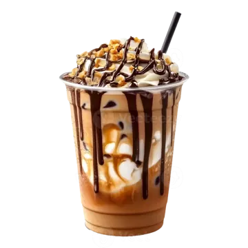 a cup filled with ice and chocolate