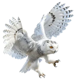 an owl is flying with its wings spread
