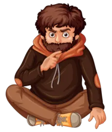 a man with a beard sitting on the ground