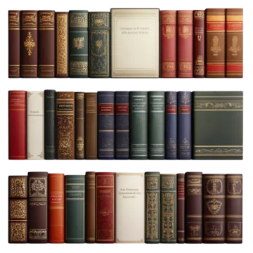 a collection of books on white background