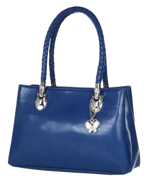 a blue handbag on a white background