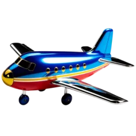 a small blue and red airplane on a white background