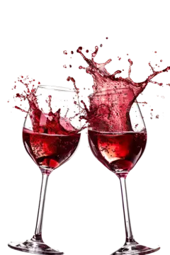 two glasses of red wine splashing into each other glasses