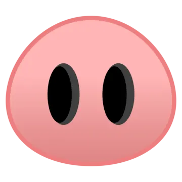 a pink pig face with two black eyes