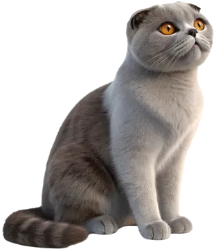a gray cat with yellow eyes sitting down
