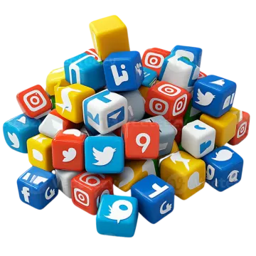 a pile of colorful cubes with social icons