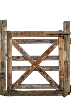 an old wooden gate on a white background
