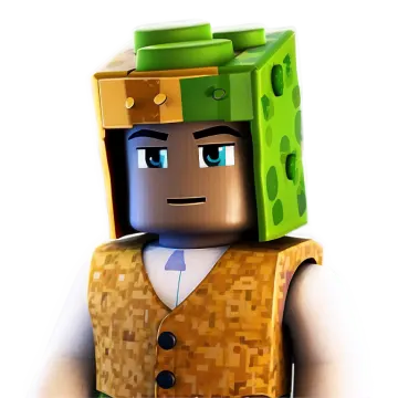 a lego character with a green hat and brown vest
