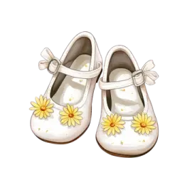 a pair of white shoes with yellow flowers on them