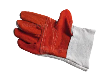 a pair of red leather work gloves on white background