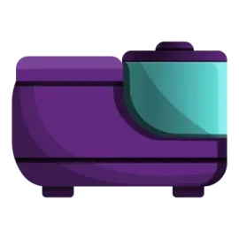 a purple couch with a green pillow on top