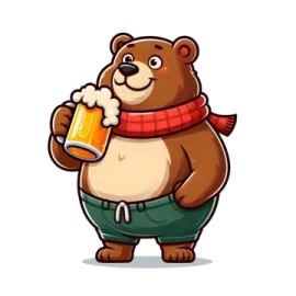 a cartoon bear holding a mug of beer