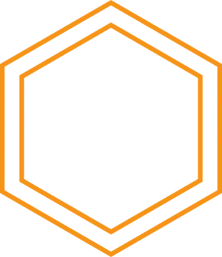 an orange hexagon with a white background