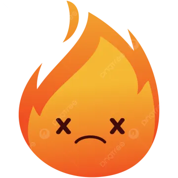 a cartoon fire with a sad face
