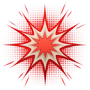 a red star burst on a white background