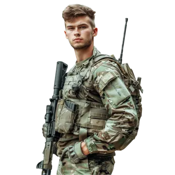 a soldier with a gun in his hand