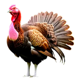 a turkey standing on top of a white surface