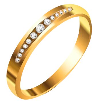 a gold wedding ring with diamonds