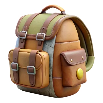 a brown and green backpack with two straps